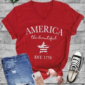 America Patriotic Short Sleeve V-Neck Tee